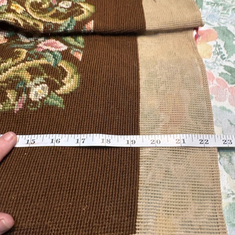 22” x 39” vintage handmade needlepoint tapestry floral bench panel upholstery - Picture 11 of 12